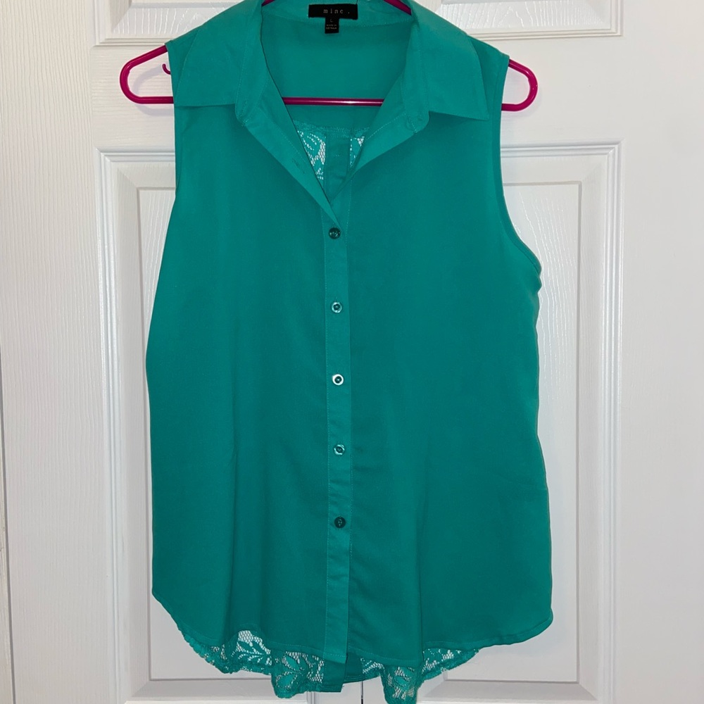 Sheer Teal Top with Lace Back Detail